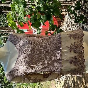 Love Culture cotton lace crochet long sleeve blouse size Small taupe